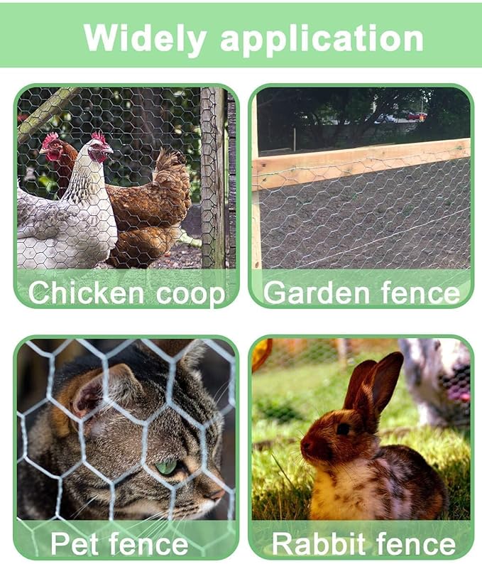 vensovo Galvanized Chicken Wire Mesh Roll 16.5" x 393", 0.8 Inch Hexagonal Poultry Netting Fence for Garden, Rabbits, Chicken Coop, Plant Protection & DIY Crafts