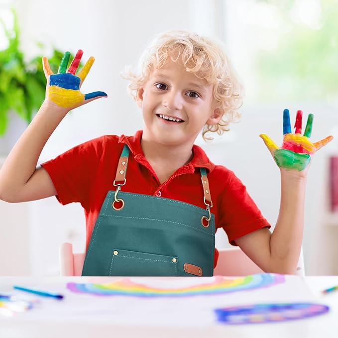 Unisex Aprons with Large Pockets,Cotton Canvas Cross Back Heavy Duty Adjustable Work Apron,Size Kids to Adult