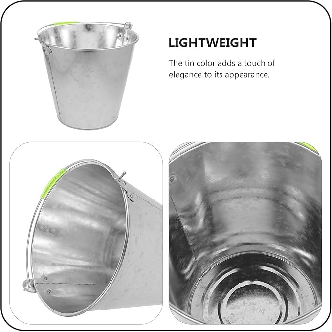Metal Water Bucket 8l Original Color Heavy Duty Portable Water Container for Outdoor Garden, Farm, and Beach Sand Carrying