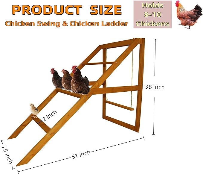 Chicken Perches for Coop with Swing: Roosting Bars for Coop Accessories - Chicken Run Accessories Toy, Wooden Ladder for Pet, Ideal for Backyard Poultry, Farms, Easy to Assemble and Clean