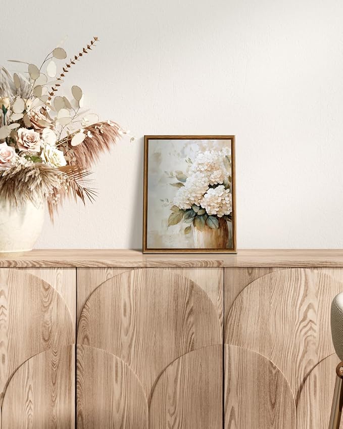 InSimSea Framed Canvas Wall Art Vintage Flower Wall Pictures Room Decor Aesthetic Hydrangea Small Prints Desk Shelf Decor Floral Paintings Farmhouse Artwork for Bedroom Bathroom Office Kitchen 8x10in