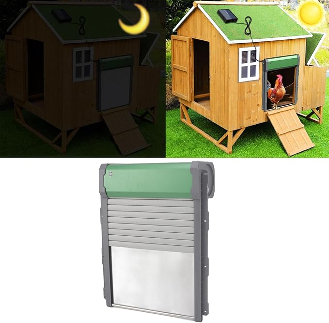 Automatic Chicken Coop Door, Solar Chicken Coop Door Poultry Supplies Solar Powered Electric Opener with Timer Light Sensor IP67 Waterproof Chicken Coop Door for Chicken