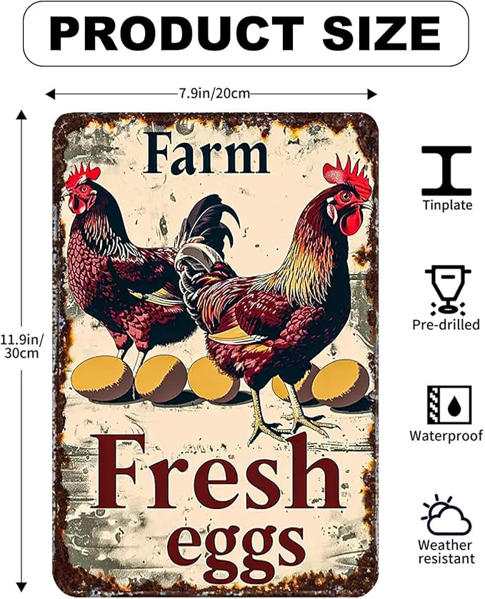 Metal Chicken Sign Chicken Coop Signs Vintage Tin Signs Funny Chicken Sign Rustic Farm Fresh Eggs Sign Chicken Poster Farmhouse Kitchen Decor Chicken Coop Decor Kitchen Wall Art Chicken Gifts