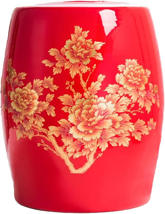 Ceramic Rice Storage Container, Large Ceramic Jar for Rice, Ceramic Rice Bucket with Lid Dispenser, Airtight Grain Storage Bin, Porcelain Kitchen Storage Box, Sealed Storage for Flour, Tea, Nuts(Red B
