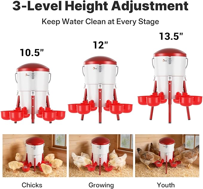 Metal Chick Waterer, Poultry Waterer Container Tank, Chickens, Ducks & Other Poultry for Enthusiasts, Agriculturists, and Ranchers, 0.5 Gallon