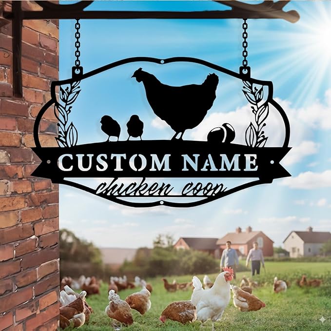Custom Chicken Coop Metal Sign, Personalized Chicken Coop Sign for Outside, Custom Metal Hen House Farm Signs, Chickens Hen House Farmhouse Wall Art Decor