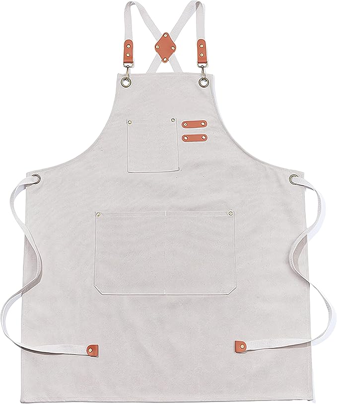 Multi-Pocket Waterproof Oil-Proof Canvas Cotton Apron Cross-Back Adjustable Straps For Chefs Barbers Carpenters