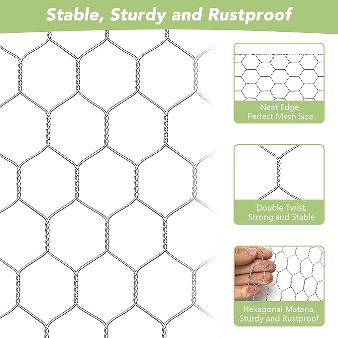 HOOPLE Chicken Wire, 17Inx40FT Chicken Wire Fencing for Garden Poultry, Hexagonal Galvanized Chicken Wire Mesh, Rustproof and Sturdy, Animal Barrier Mesh, Wire Fence Rolls for DIY Project.