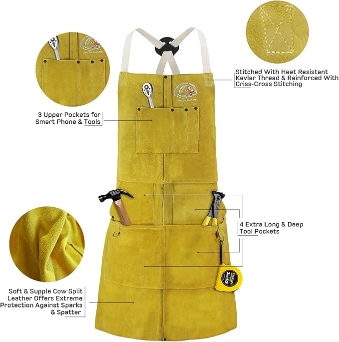 Strongarm Welding Aprons - FR Cotton & Split Leather Options - X-Tech Cross-Back Straps - Pockets - 24x36 / 24x42