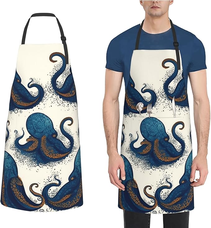 Aprons for Women with Pockets Waterproof Apron Adjustable Bib Turquoise Blue Gold Marble Apron Chef Apron