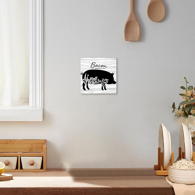 Country Kitchen Wall Decor Home Decor Farmhouse Rustic Pig Kitchen Sign Floral Decorations For Home Yard Patio 8×8 Inches Tin Sign