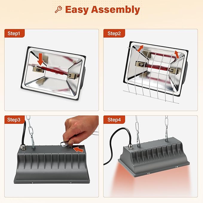 Chicken Coop Heat Lamp for Dog Kennel, Cat Bed, Reptiles & Incubators - 250W Adjustable Heat Lamp with 2 Heat Settings for Poultry, Livestock, and Pets