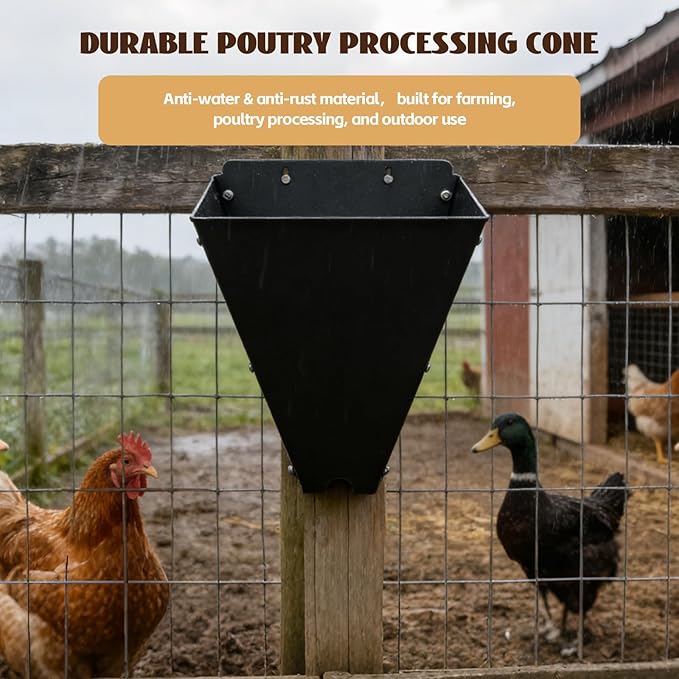 Chicken Cone for Butchering: 10 lbs Metal Poultry Restraining Cone, Flat Back Design, Easy to Clean, Medium Chicken Processing Equipment for Laying Hens, Broilers, and Turkeys