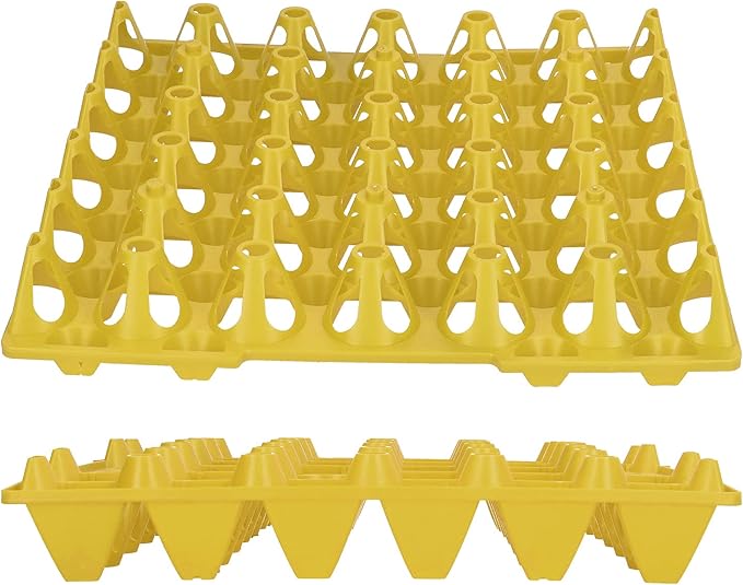 CHICIRIS 5PCS Plastic Egg Trays, 30 Cell Plastic Chicken Egg Flats Crates Holder Reusable Shipping Poultry Egg Cartons for Storage Transportation Home Farm Supplies (Yellow)