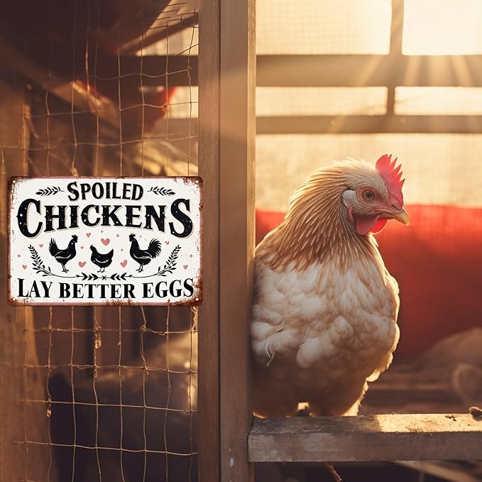 Spoiled Chickens Lay Better Eggs Metal Tin Sign Rustic Farmhouse Kitchen Decor Chicken Coop Accessories Farmhouse Home Kitchen Wall Art Decor 8x12 Inch