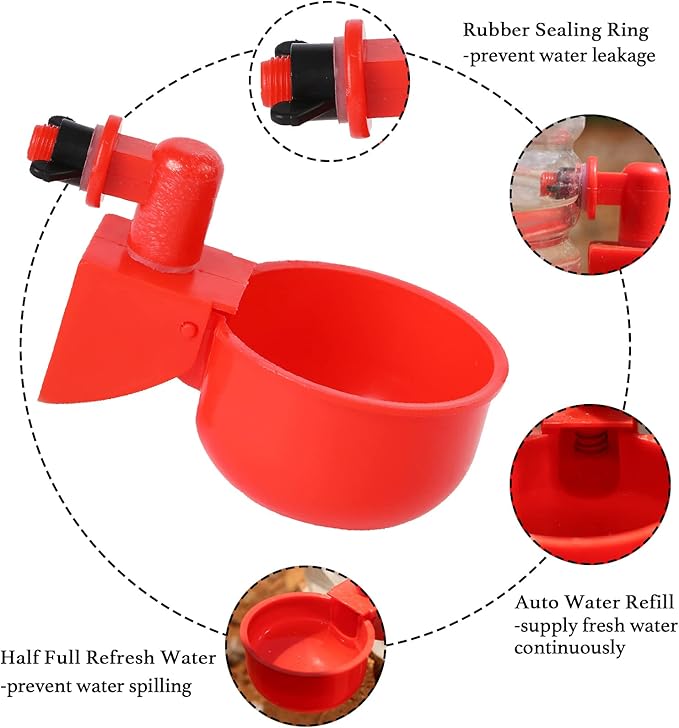 Chicken Water Cups, 6pcs Automatic Chicken Water Feeder, Poultry Waterer Kit Suitable for Chicks, Duck, Goose, Turkey and Bunny, 6-Pack