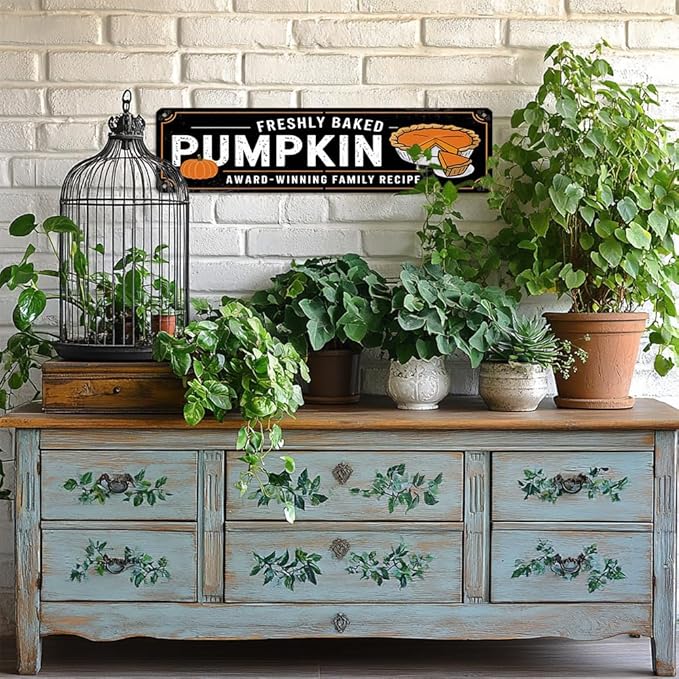 Rustic Freshly Baked Pumpkin Metal Sign - Autumn Pumpkins Pie Decorative Sign - 16x4 Inch, Vintage Style Sign for Kitchen, Cafe, Bar, Porch, Farmhouse Decor, Thanksgiving Day Decor