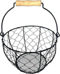 Farmhouse Wire Egg Basket For Gathering Fresh Eggs Iron Wire Storage Organizer With Handle Chicken Egg Collecting Basket Countertop Container Fruit Bin