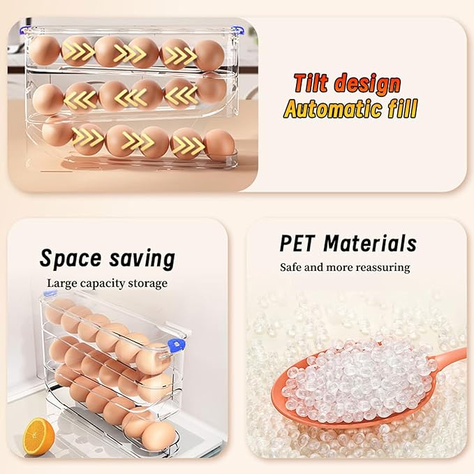 Egg Container for Refrigerator Clear Stackable Egg Holder for Kitchen Storage and Organization (Dark Brown, 3 Tier)