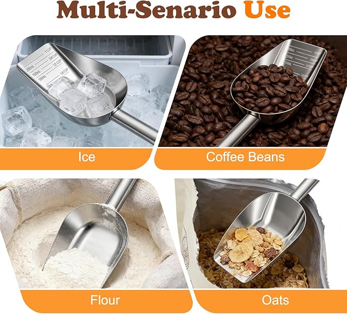 Mity rain Dog Food Scoop Stainless Steel with Long Handle, Precise Dog Food Measuring Cup 1, 3/4, 1/2, 1/4 Cup, Pet Scoop for Dogs, Cats, Rabbits, Animals, Metal Spoon for Dog Food Storage