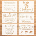 Farmhouse Kitchen Stencil for Painting on Wood,6 Pieces Farmhouse Kitchen Reusable Stencil,Bakery Sign Coffee Painting Templates for DIY Home Decor Wall Furniture