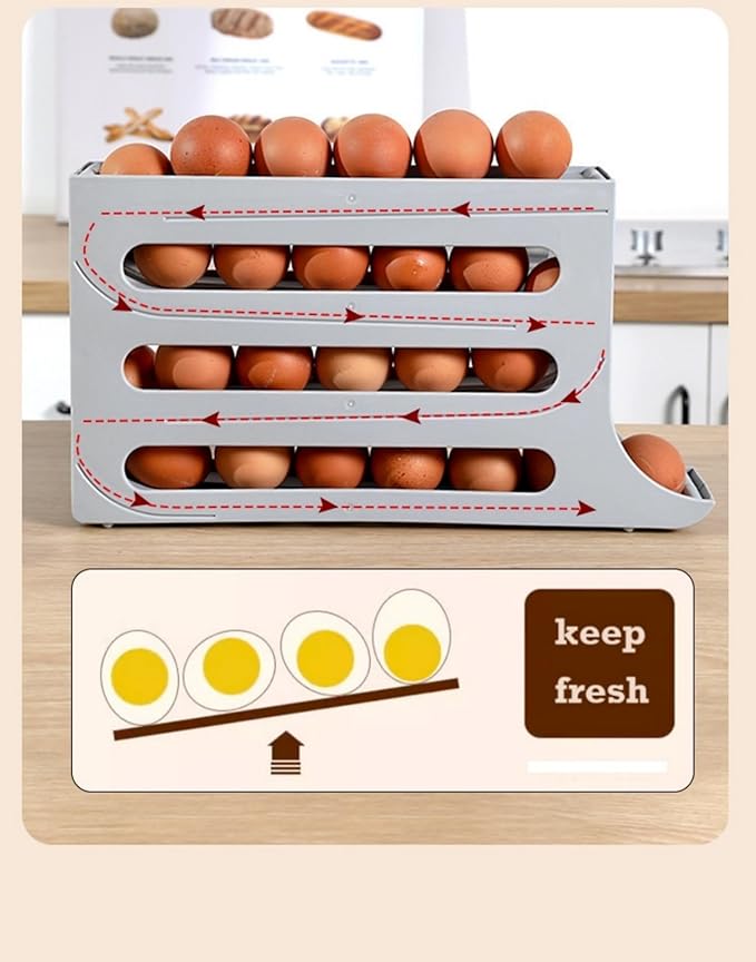 24 Eggs Egg Holder for Fridge,4 Tiers Egg Container,Auto-Rolling Organizer for Refrigerator,Space-Saving Egg Dispenser Holder,Fridge Egg Rack (White, 2pack)