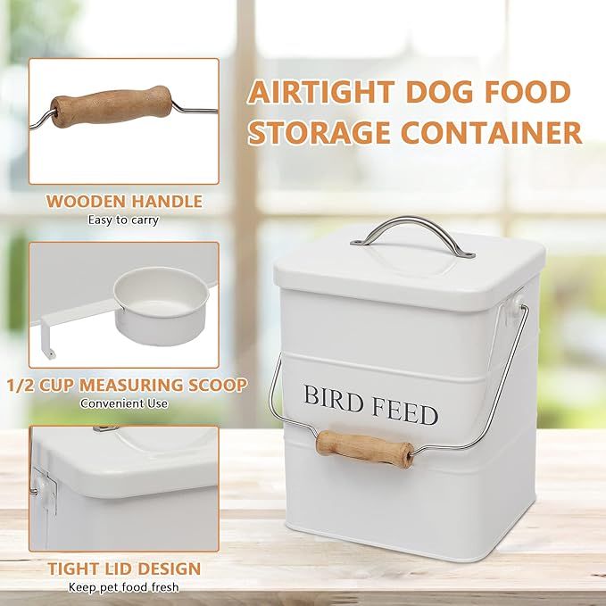 Geyecete Bird Feeder,Bird Food Jar Pet Food Storage Airtight Food Storage Container-White