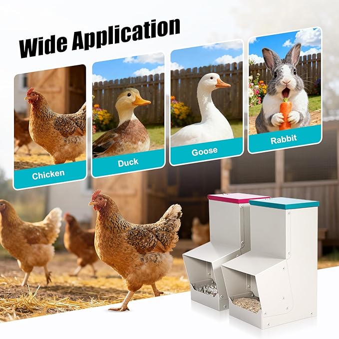 10L Chicken Grit and Oyster Shell Feeder Combo,Metal Automatic Chicken Feeder with Lid Chicken Coop Accessories Supplies Hanging Gravity Poultry Feeders Trough for Strong Eggs Poultry