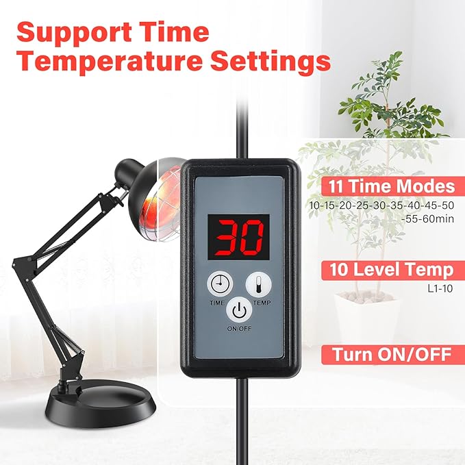 Infrared Light Heat Lamp, Near Red Light Therapy for Body Muscle Joint Pain Relieve 150W Bulb with Adjustable Stand, Timer
