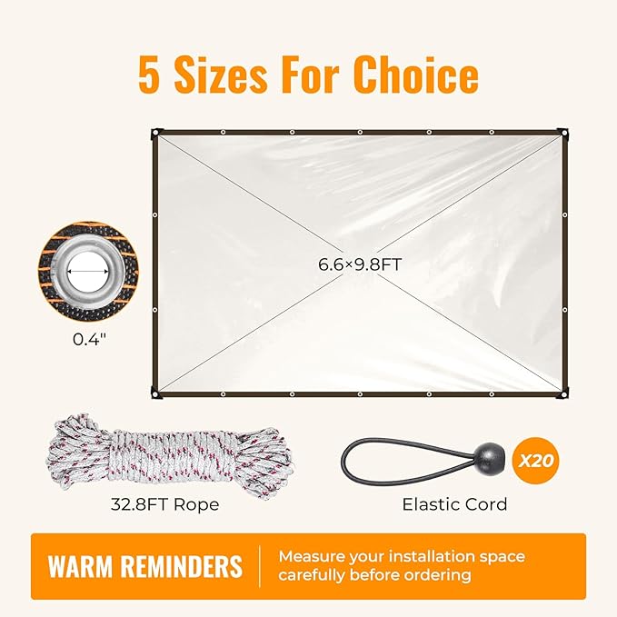 Chicken Coop Cover for Winter, Waterproof Durable Tarp with Elastic Cords Rope, Easy Install for Large Cages Walk-in Runs,Chicken Coop Plastic Wrap for Winter