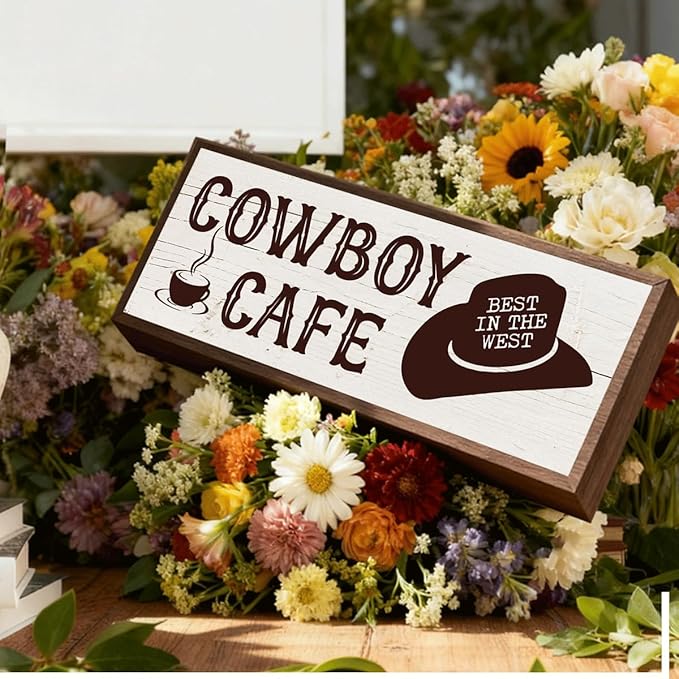 Cafe Decor, Cowboy Cafe Sign, Decorative Wooden Wall Plaque, Modern Farmhouse Western Decor, Funny Kitchen Bar Signs, Wall Decors Art, Housewarming Gift 9.5x3.1x1 inches