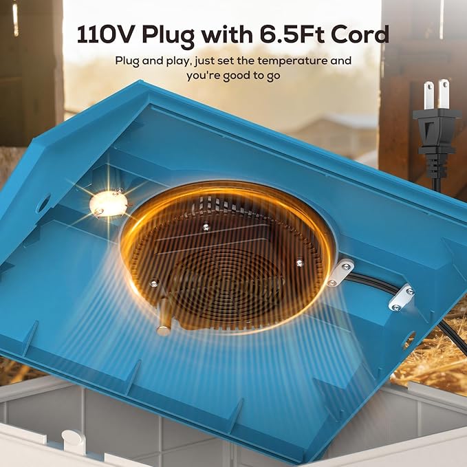 Chick Brooder Plate for Chicks Temperature Control & Display, Chicken Brooder Box for Chicks with Thermostat Fan & Light, 6.5Ft 110V Power Cord Brooder Heater 50W Chick Heat Plate 11.4"Lx11.2"W