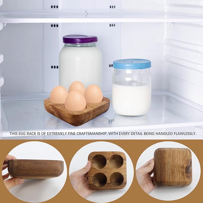 4 Slots Wooden Egg Tray, Egg Holder for Kitchen Refrigerator Countertop Display Or Storage