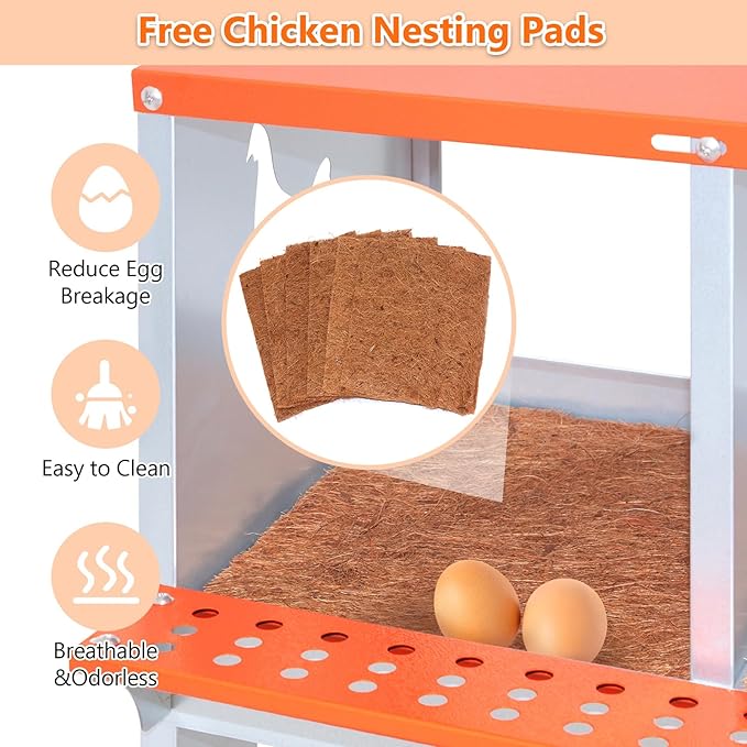 Chicken Nesting Box for Laying Eggs - 6 Room Chicken Laying Boxes, Nesting Boxes for Chickens, Heavy Duty Metal Chicken Coop (31.8" L x 17" W x 25" H)