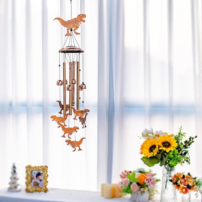 Dinosaur Wind Chimes Outdoor Dinosaur Gifts for Women Men Mom Gardening Birthday Gifts Metal Memorial WindChimes for Outside/Indoors, Lawn, Patio, Yard Art, Garden Decor, Yard Decorations