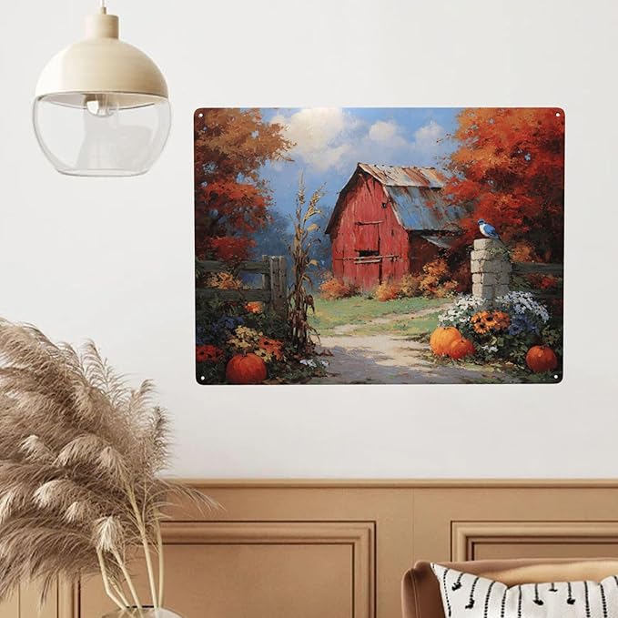 Rustic Red Barn Metal Plaque Signs, 12X16 Inch Vintage Tin Exquisite Artistic Poster, Classic Oil Painting Styles,Perfect For Porch, Cabin, And Country Kitchen Wall Art Decoration