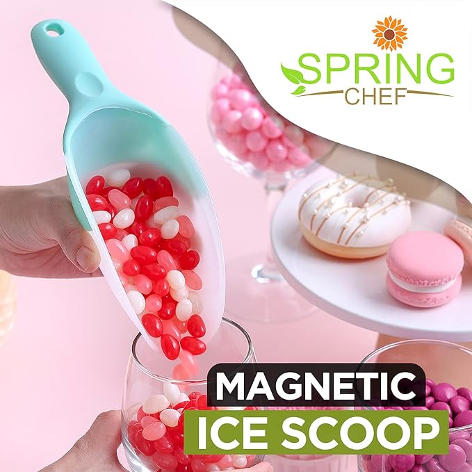 Spring Chef Dog Food Scoop, Contoured Translucent Flexi-Plastic Pet Food Scooper with Soft Grip Handle, Kitchen Magnetic Ice Scoop for Freezer, Ice Machine, Popcorn, Flour, Coffee Bean - Mint