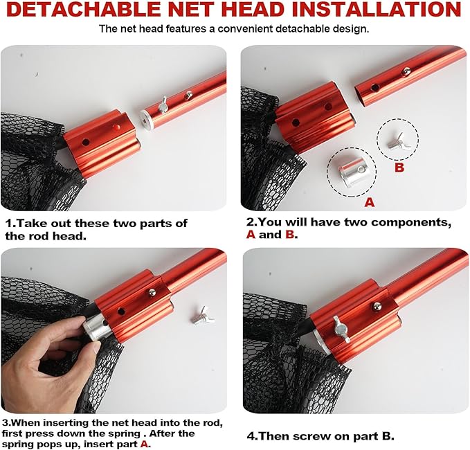 Fish Landing Net with Extendable Aluminum Telescoping Handle, Large Fishing Net for Steelhead,Catfish, Bass, Salmon, Flyfish,Trout, Flagfish, Tuna Fishing net Extend to 82 Inches - HeavyDuty