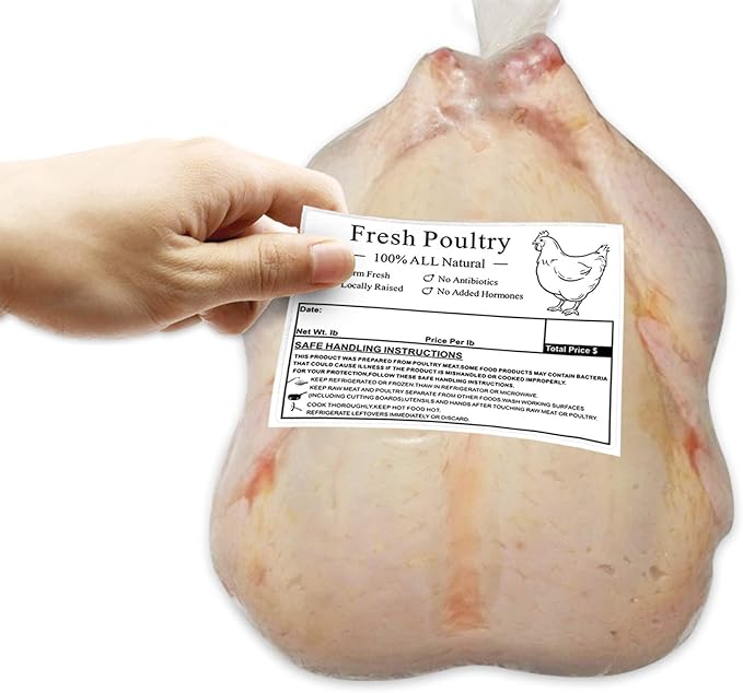 Poultry Freezer Labels,4x3 Inch with Handling Instructions Exemption,50 Pcs