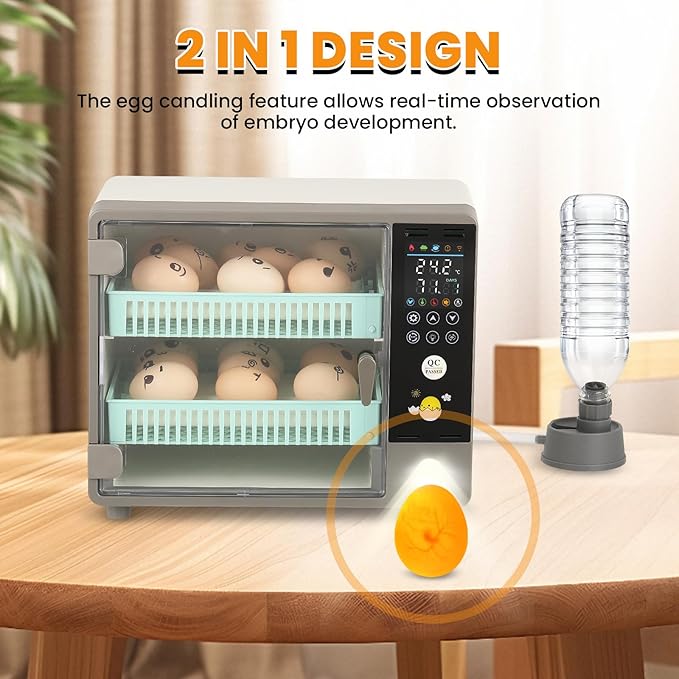 Incubators for Hatching Eggs, 24 Egg Incubator, Automatic Turning with Temperature & Humidity Control, Temp Display, for Chicken Duck Quail Goose Pigeon