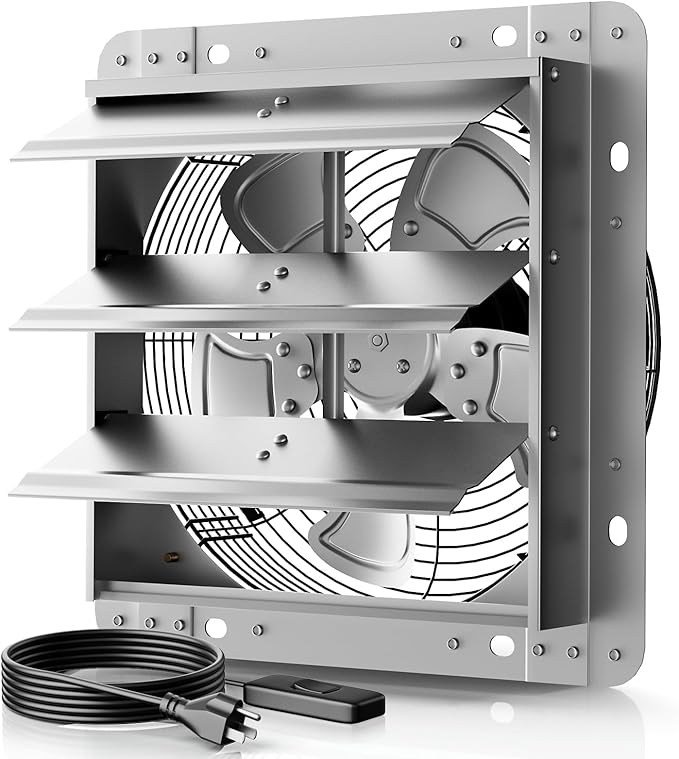 10Inch Shutter Exhaust Fan，Automatic Shutter with ON/OFF Switch, 960 CFM High-Speed Vent Fan, 1580 RPM Wall Mounted Attic Fan for Shed, Garage, Greenhouse Ventilation (10in)