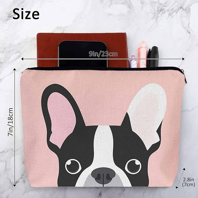 Bulldog Cosmetic Bags For Women, Lovely Puppy Bulldog Dogs Pink Roomy Makeup Bag Toiletry Bag Accessories Organizer Storage Bags Makeup Pouch For Travel Business Gym Camping Bathroom