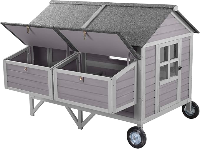 GUTINNEEN Chicken Coop with Super Large Wheels Durable Hen House with Metal Iron Bracket 8-10 Chickens