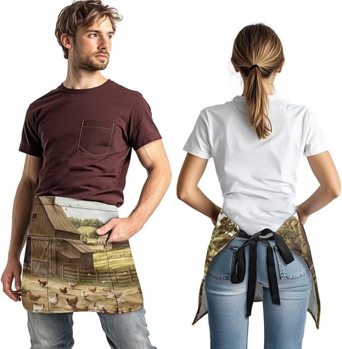 Waistress Apron with Pockets Coffee Waiter Apron Long String Chef Half Aprons for Cooking Kitchen Hairdresser