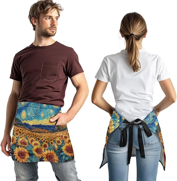 Waist Apron with 3 Pockets Waterproof 13 Inch Short Half Waist Aprons Women Men Server Aprons Waitress Waiter Apron