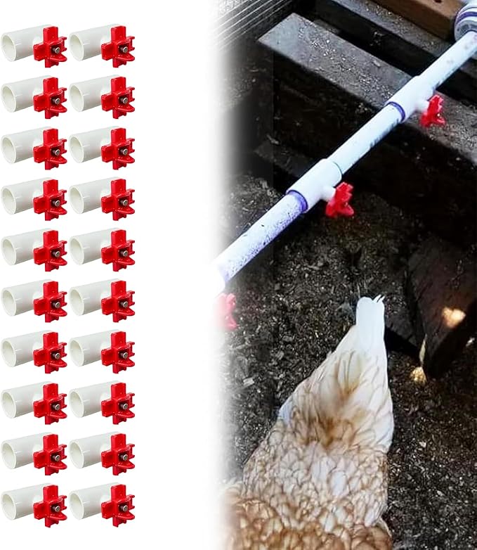 Automatic Chicken Waterer for Ducks Quail Bird Outdoor, Plastic Chicken Water Feeder Bowls Poultry Water Feeder Kit for Chicks, Duck, Goose, Turkey and Bunny (White and Red, 20 Pack)