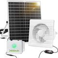 Solar Fan with Battery Day & Night Work Fans, 25W 9.8" Solar Powered Fan for Chicken Coop with 24000mAh Battery, Outdoor Waterproof Greenhouse Solar Exhaust Fan for Shed, Coop, Pet Houses, Ventilation
