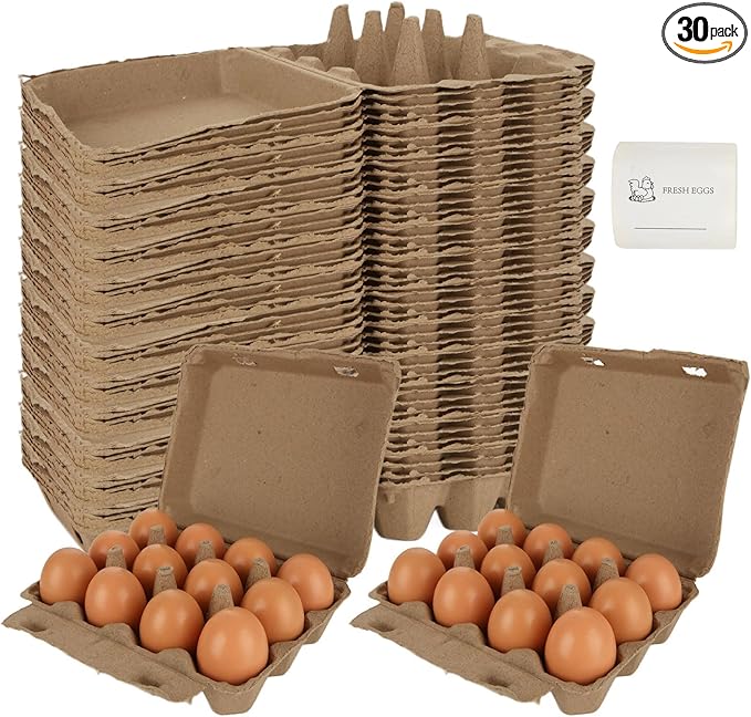 30 Pack Egg Cartons 12 Count, 3x4 Egg Cartons Cheap Bulk Holds Up to 12 Eggs, Sturdy Design Made from Recycled Cardboard