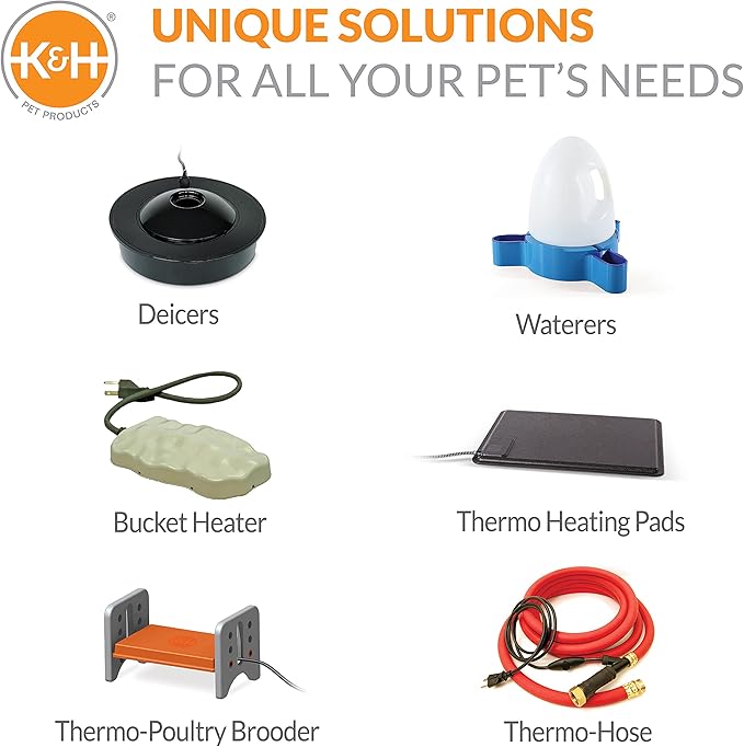 K&H Pet Products Bucket Heater, Ultimate Pail & Bucket Water Submersible Deicer (No Float), Animal Bucket Heater for Goats, Horses, Cattle, Chickens and Livestock Deicer - Red 250W