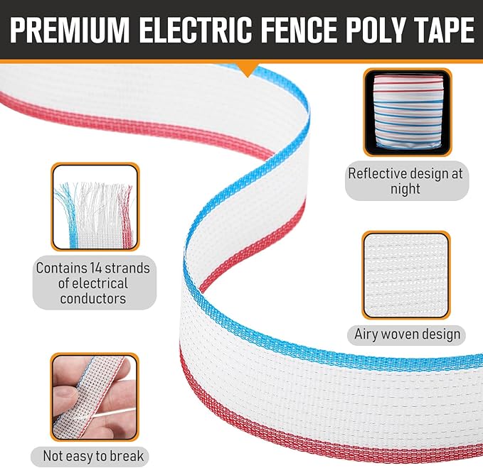 1 Roll 2 Inch x 1000 ft Electric Fence Tape for Livestock Polytape Fencing Horse Fence with High Visibility